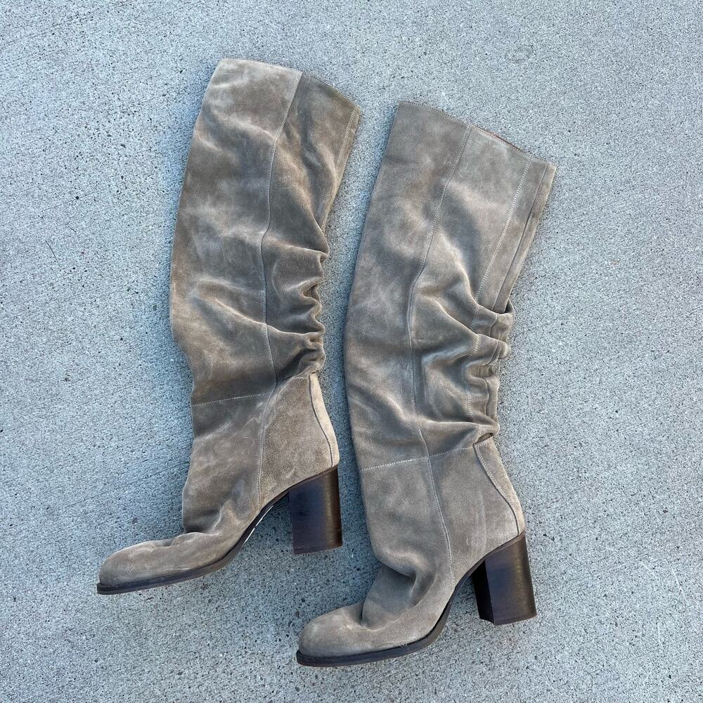 Free People Elle Suede Leather Beige Souchy Heeled Knee High Boots Size 40 - Picture 6 of 6